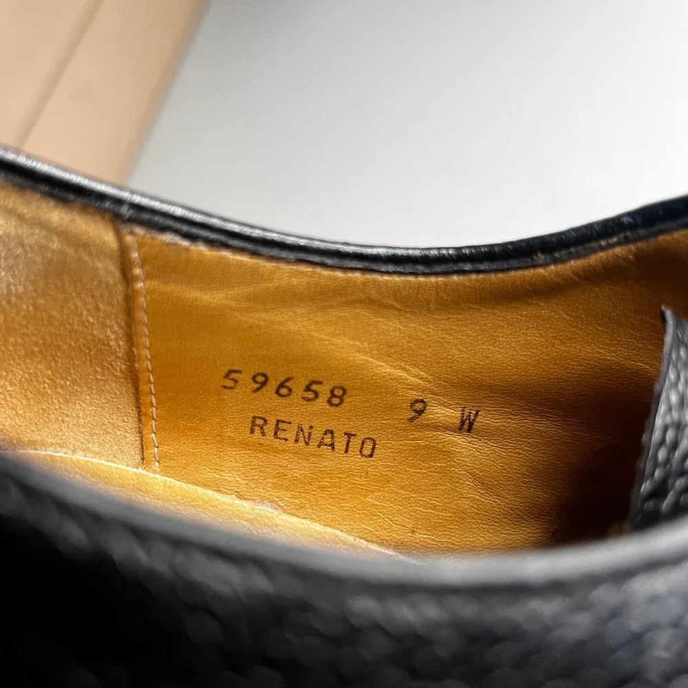Bruno Magli Renato Black Pebble Grain Leather Split Toe Derby Shoes Mens 9 W